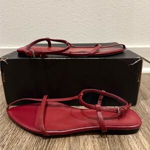 Women’s Burgundy Flat Leather Sandal Mules 8.5